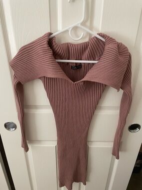 Zara Ribbed Off-Shoulder Sweater Dress - Dusty Rose